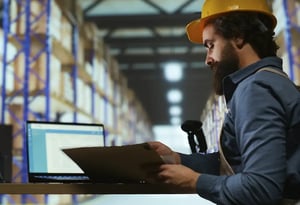 delivery-service-associate-examines-order-details-files